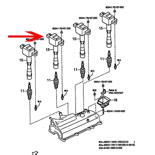 Ignition coil for engine HC with 4 ignition coils